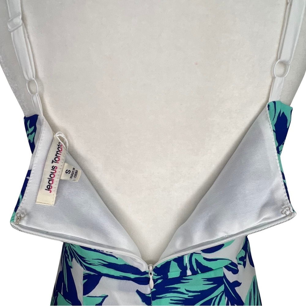 Jealous Tomato Tropical Palm Leaf Lace Up Bodice Dress White Aqua Blue Small S - Picture 8 of 17